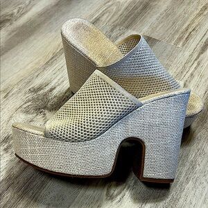 Boho Chic Cream Macrame Woven Slip-On Platform Slides Sandals / EU Sz 39 US Sz 8